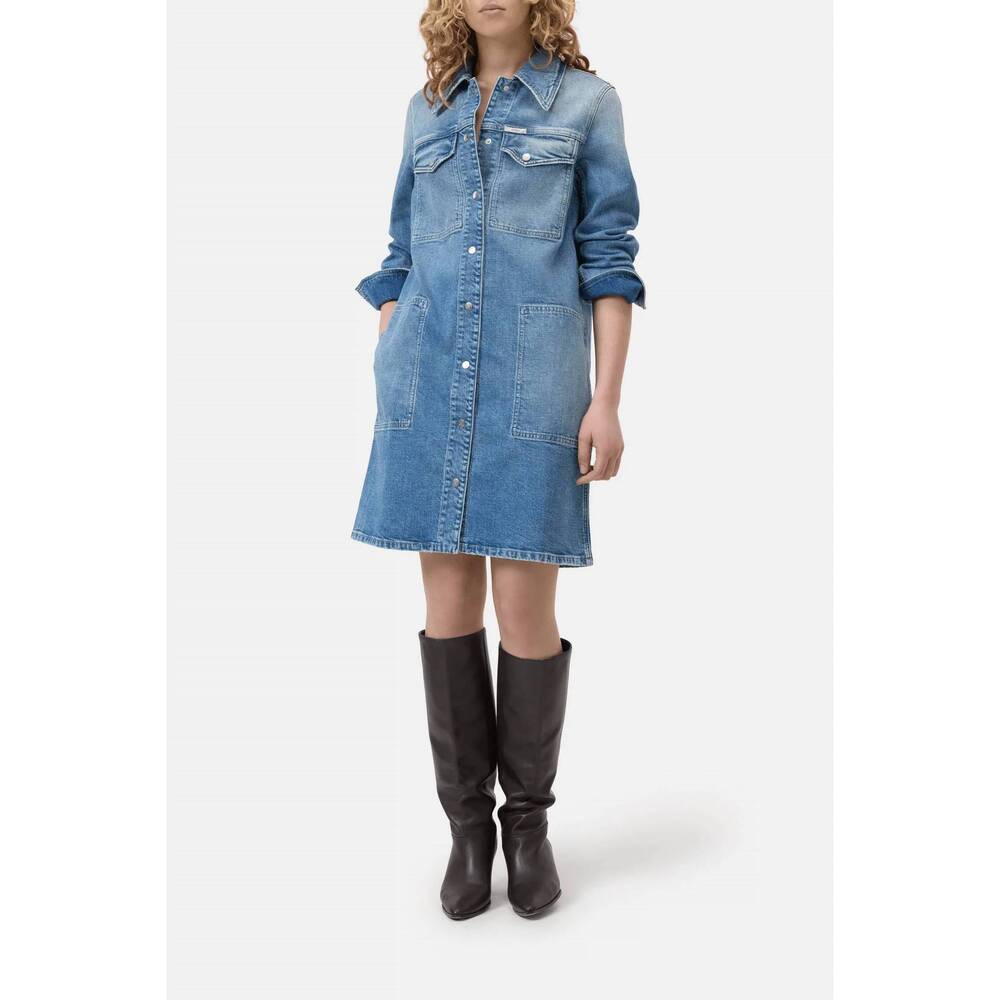 NEW CLOSED utility denim dress in mid blue